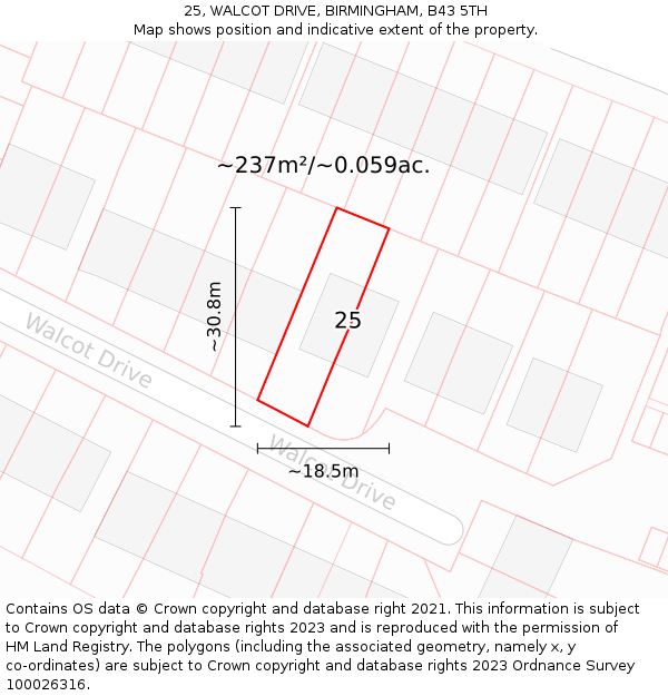 25, WALCOT DRIVE, BIRMINGHAM, B43 5TH: Plot and title map
