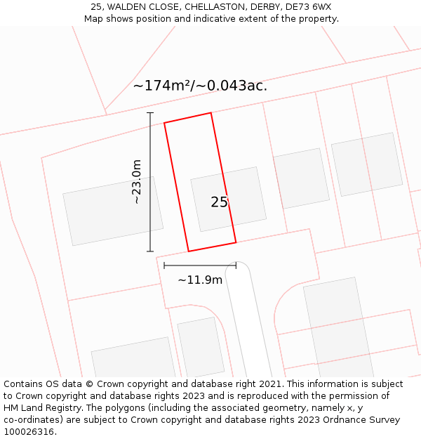 25, WALDEN CLOSE, CHELLASTON, DERBY, DE73 6WX: Plot and title map