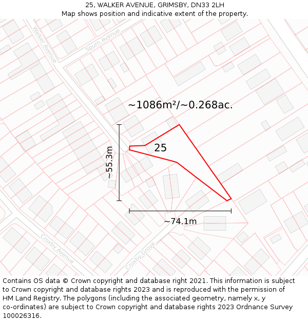 25, WALKER AVENUE, GRIMSBY, DN33 2LH: Plot and title map
