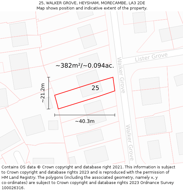 25, WALKER GROVE, HEYSHAM, MORECAMBE, LA3 2DE: Plot and title map