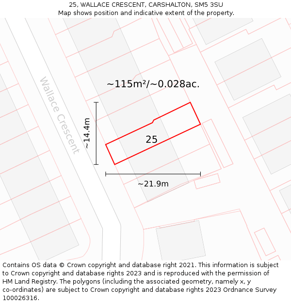 25, WALLACE CRESCENT, CARSHALTON, SM5 3SU: Plot and title map