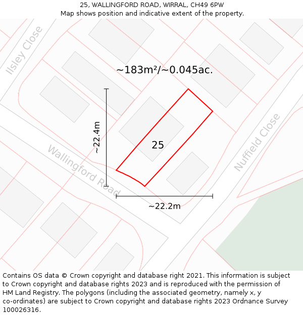 25, WALLINGFORD ROAD, WIRRAL, CH49 6PW: Plot and title map