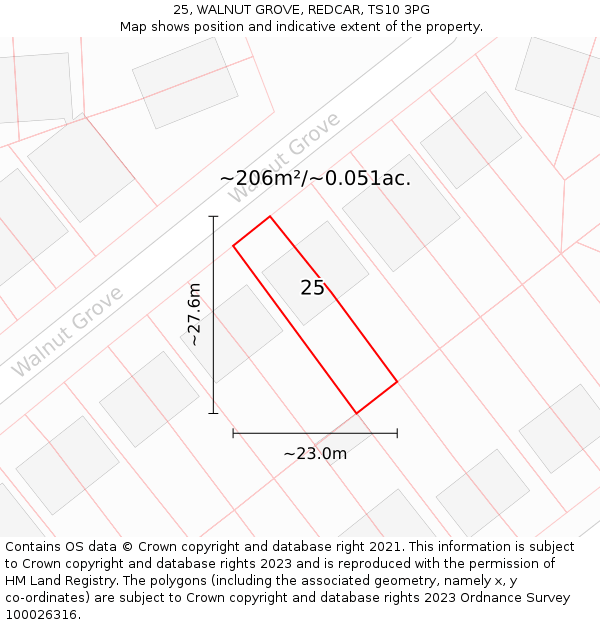 25, WALNUT GROVE, REDCAR, TS10 3PG: Plot and title map