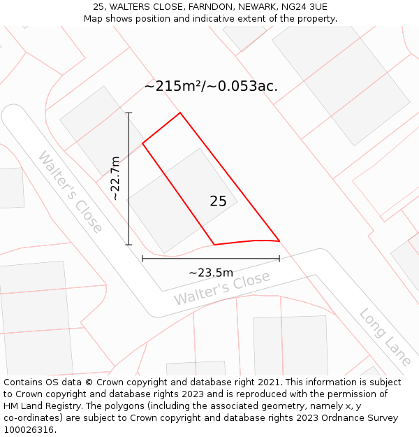 25, WALTERS CLOSE, FARNDON, NEWARK, NG24 3UE: Plot and title map