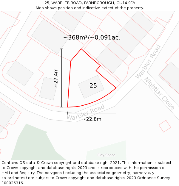 25, WARBLER ROAD, FARNBOROUGH, GU14 9FA: Plot and title map