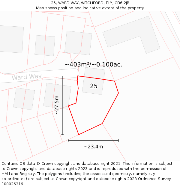 25, WARD WAY, WITCHFORD, ELY, CB6 2JR: Plot and title map