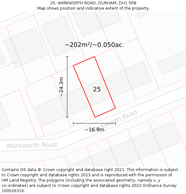 25, WARKWORTH ROAD, DURHAM, DH1 5PB: Plot and title map