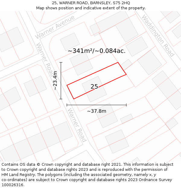 25, WARNER ROAD, BARNSLEY, S75 2HQ: Plot and title map