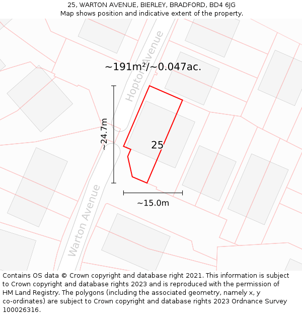 25, WARTON AVENUE, BIERLEY, BRADFORD, BD4 6JG: Plot and title map