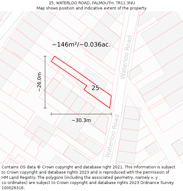 25, WATERLOO ROAD, FALMOUTH, TR11 3NU: Plot and title map