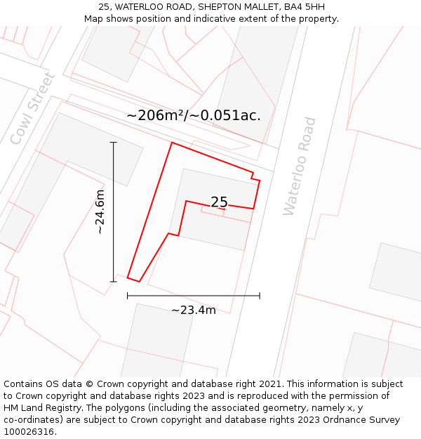 25, WATERLOO ROAD, SHEPTON MALLET, BA4 5HH: Plot and title map