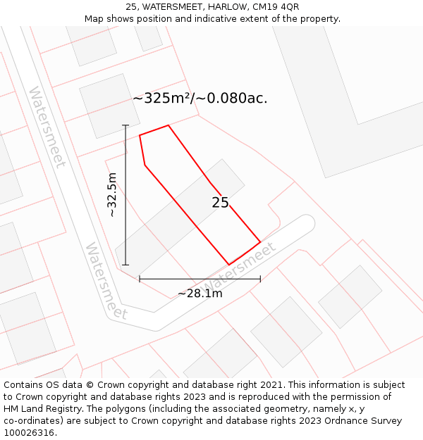 25, WATERSMEET, HARLOW, CM19 4QR: Plot and title map