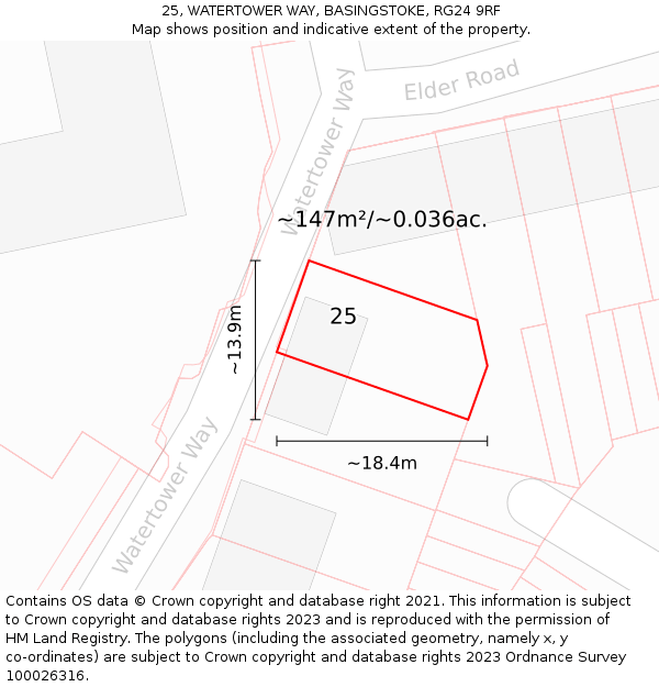 25, WATERTOWER WAY, BASINGSTOKE, RG24 9RF: Plot and title map