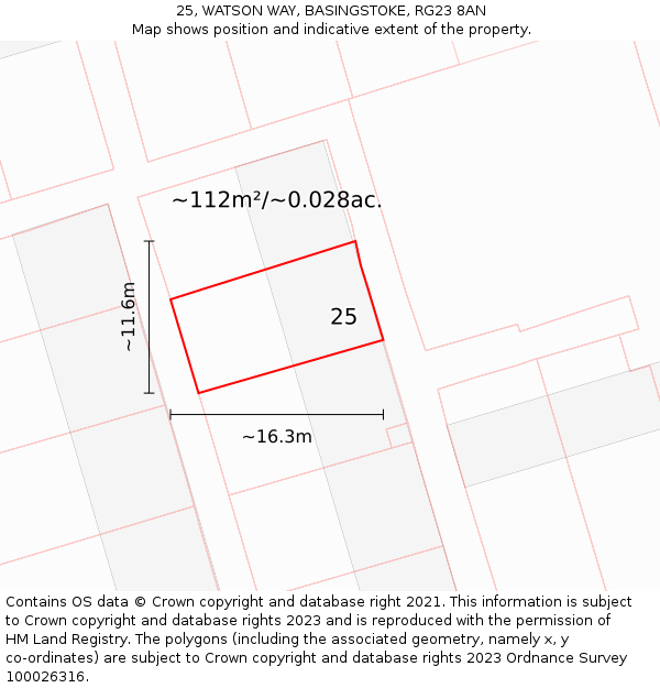 25, WATSON WAY, BASINGSTOKE, RG23 8AN: Plot and title map