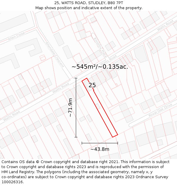 25, WATTS ROAD, STUDLEY, B80 7PT: Plot and title map