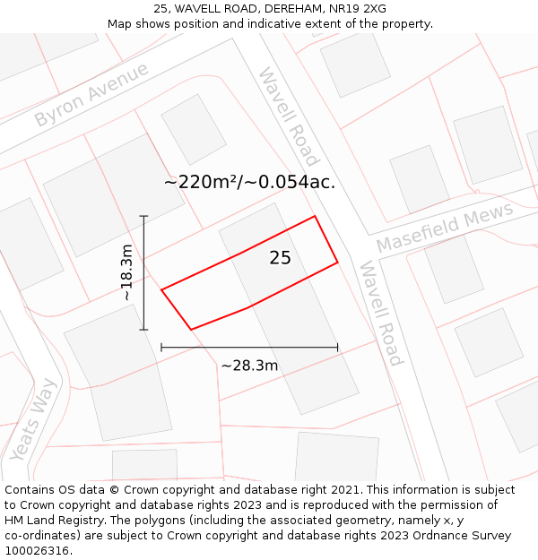 25, WAVELL ROAD, DEREHAM, NR19 2XG: Plot and title map