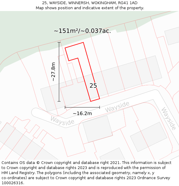 25, WAYSIDE, WINNERSH, WOKINGHAM, RG41 1AD: Plot and title map