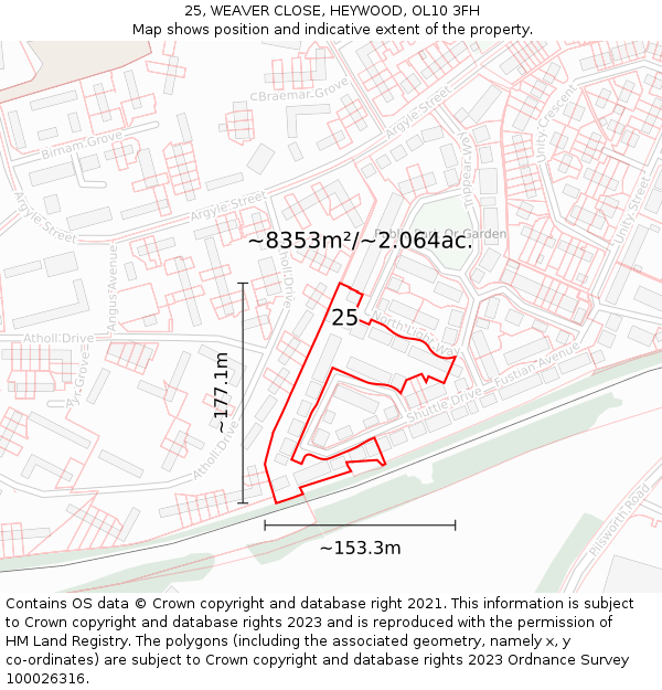 25, WEAVER CLOSE, HEYWOOD, OL10 3FH: Plot and title map