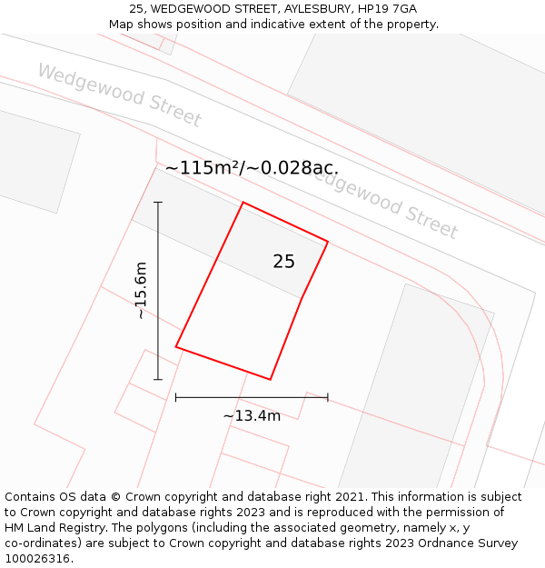 25, WEDGEWOOD STREET, AYLESBURY, HP19 7GA: Plot and title map