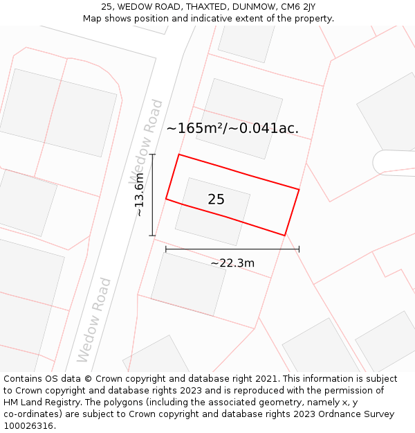 25, WEDOW ROAD, THAXTED, DUNMOW, CM6 2JY: Plot and title map