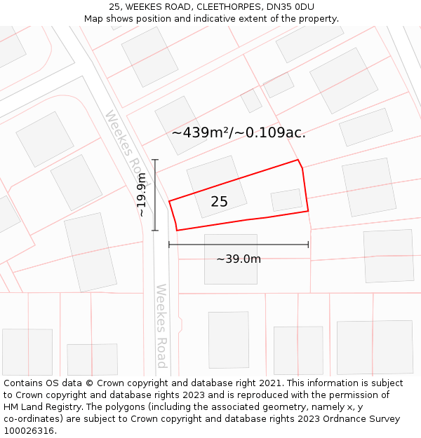 25, WEEKES ROAD, CLEETHORPES, DN35 0DU: Plot and title map