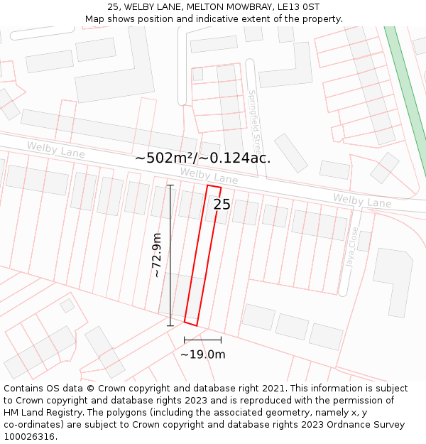 25, WELBY LANE, MELTON MOWBRAY, LE13 0ST: Plot and title map
