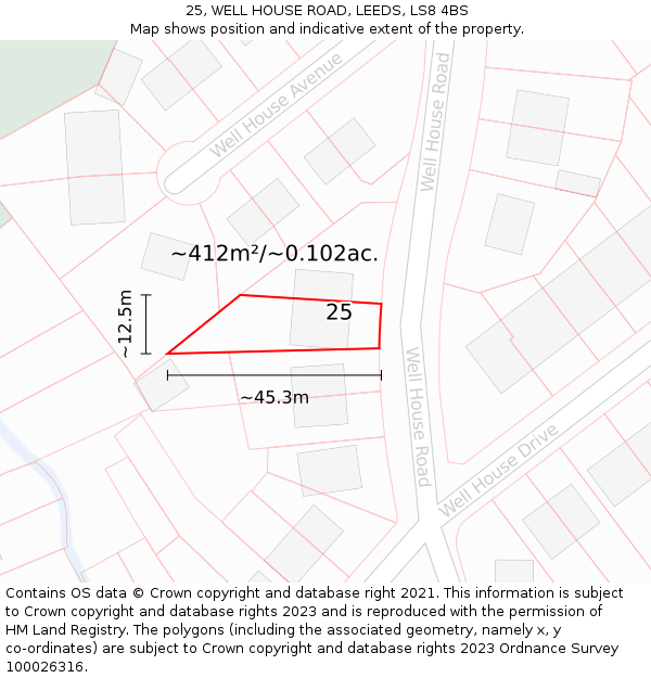 25, WELL HOUSE ROAD, LEEDS, LS8 4BS: Plot and title map