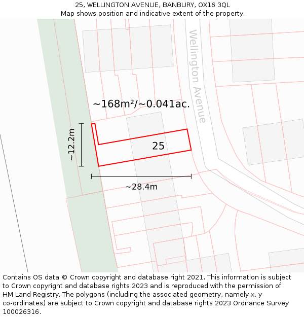 25, WELLINGTON AVENUE, BANBURY, OX16 3QL: Plot and title map