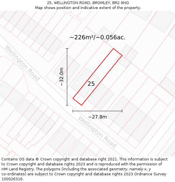 25, WELLINGTON ROAD, BROMLEY, BR2 9NG: Plot and title map