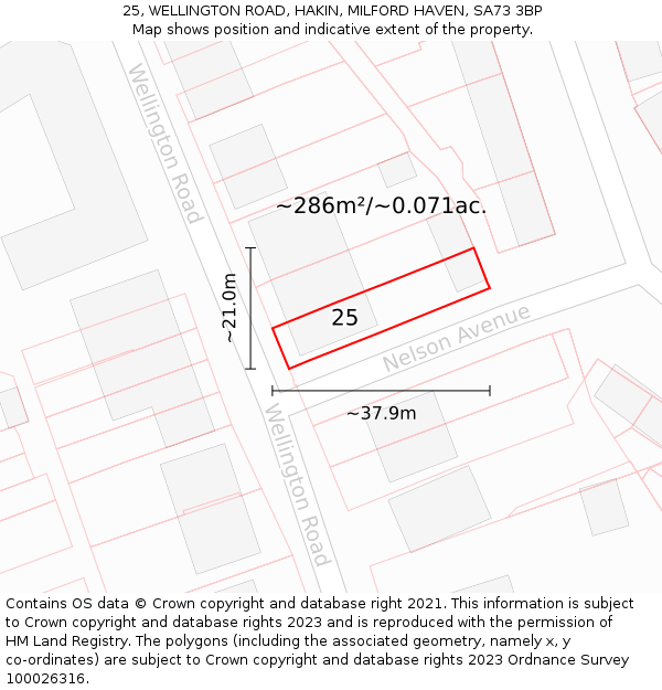 25, WELLINGTON ROAD, HAKIN, MILFORD HAVEN, SA73 3BP: Plot and title map