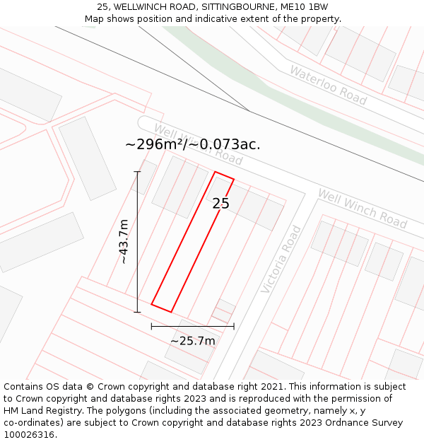 25, WELLWINCH ROAD, SITTINGBOURNE, ME10 1BW: Plot and title map