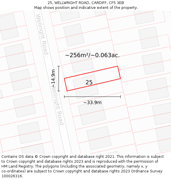 25, WELLWRIGHT ROAD, CARDIFF, CF5 3EB: Plot and title map