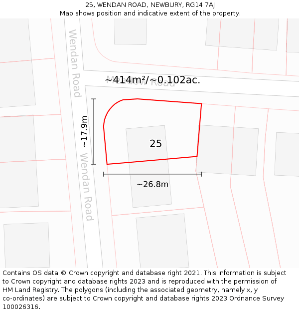 25, WENDAN ROAD, NEWBURY, RG14 7AJ: Plot and title map