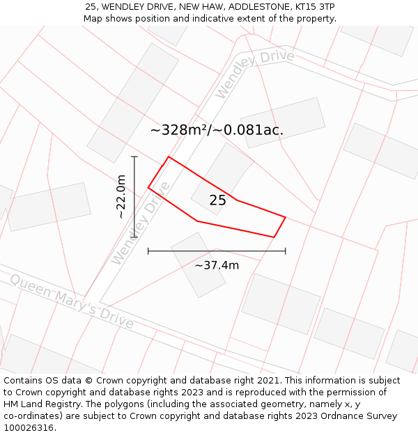 25, WENDLEY DRIVE, NEW HAW, ADDLESTONE, KT15 3TP: Plot and title map