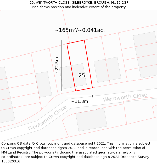 25, WENTWORTH CLOSE, GILBERDYKE, BROUGH, HU15 2GF: Plot and title map