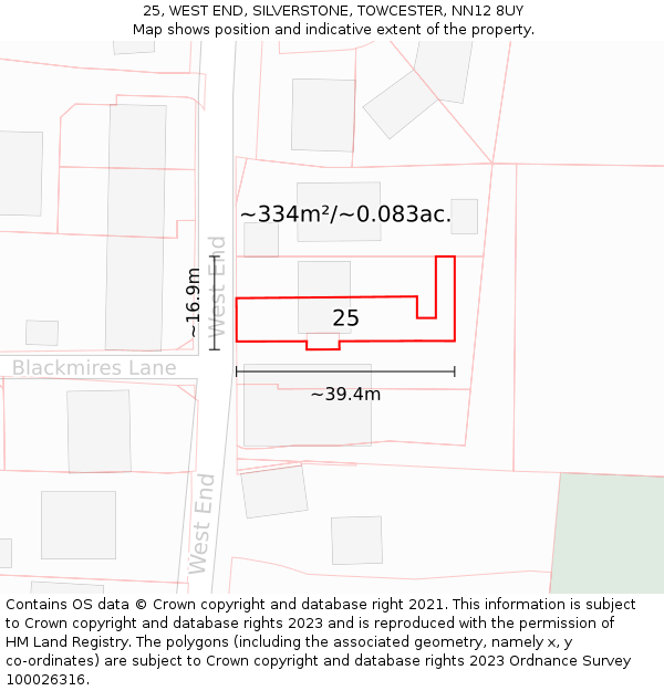 25, WEST END, SILVERSTONE, TOWCESTER, NN12 8UY: Plot and title map