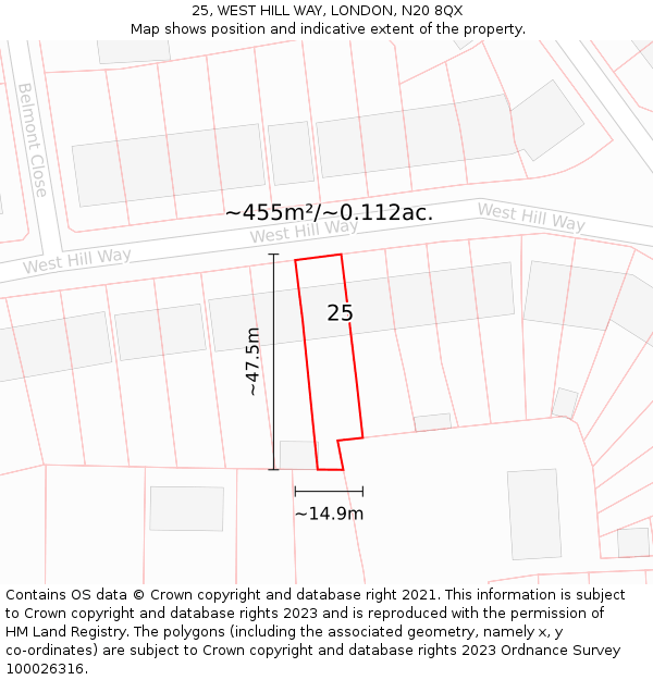 25, WEST HILL WAY, LONDON, N20 8QX: Plot and title map