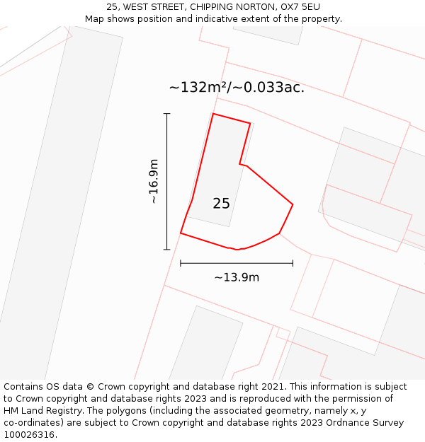 25, WEST STREET, CHIPPING NORTON, OX7 5EU: Plot and title map