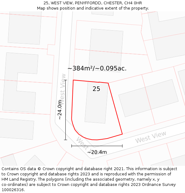 25, WEST VIEW, PENYFFORDD, CHESTER, CH4 0HR: Plot and title map