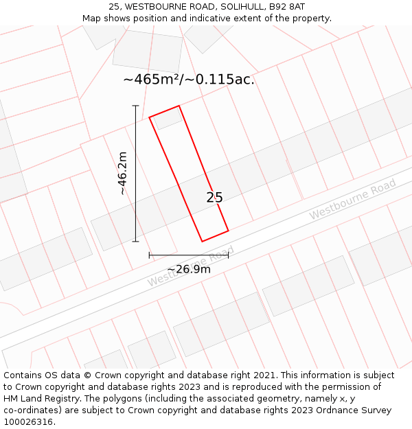 25, WESTBOURNE ROAD, SOLIHULL, B92 8AT: Plot and title map