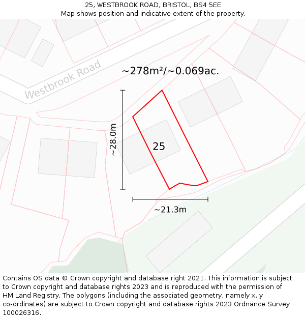 25, WESTBROOK ROAD, BRISTOL, BS4 5EE: Plot and title map