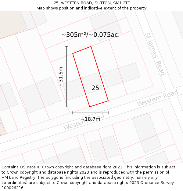 25, WESTERN ROAD, SUTTON, SM1 2TE: Plot and title map