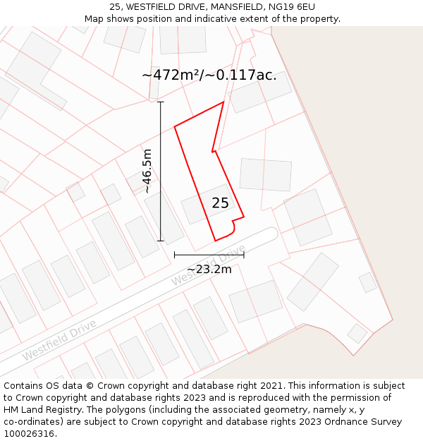25, WESTFIELD DRIVE, MANSFIELD, NG19 6EU: Plot and title map
