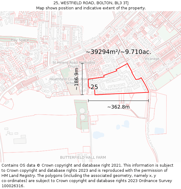 25, WESTFIELD ROAD, BOLTON, BL3 3TJ: Plot and title map