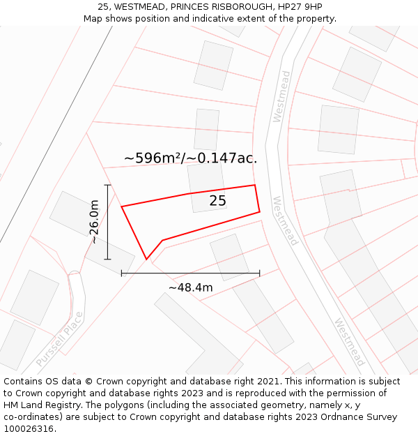 25, WESTMEAD, PRINCES RISBOROUGH, HP27 9HP: Plot and title map