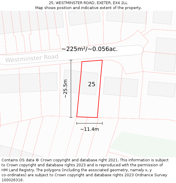 25, WESTMINSTER ROAD, EXETER, EX4 2LL: Plot and title map
