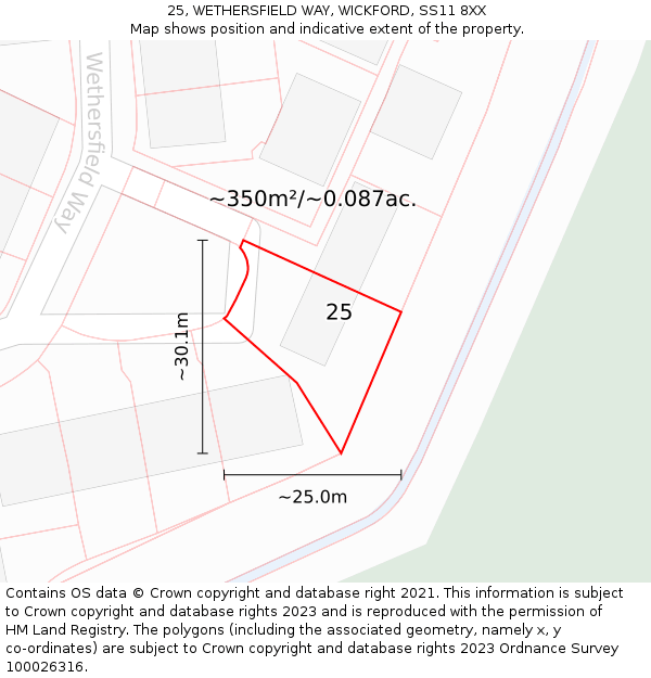 25, WETHERSFIELD WAY, WICKFORD, SS11 8XX: Plot and title map