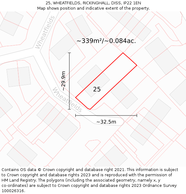 25, WHEATFIELDS, RICKINGHALL, DISS, IP22 1EN: Plot and title map
