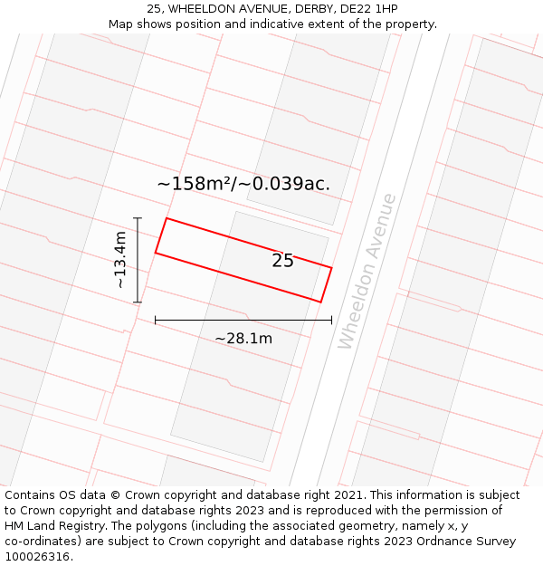 25, WHEELDON AVENUE, DERBY, DE22 1HP: Plot and title map