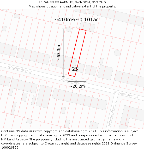 25, WHEELER AVENUE, SWINDON, SN2 7HQ: Plot and title map
